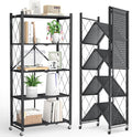 5-Tier Folding Metal Storage Rack - 63" Heavy-Duty Steel Frame with Wheels, No Assembly Utility Organizer, Rolling Shelving Unit for Kitchen, Garage, Pantry, Bedroom (Black, 5 Tier)