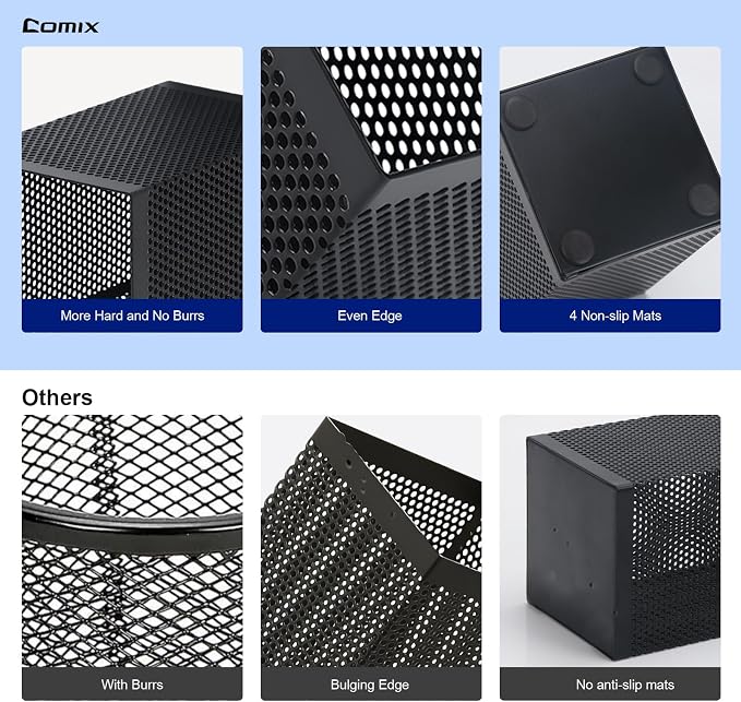 Comix Mesh Pen Holder Desk, Wire Pencil Holder with Foam Pad and Non-Slip Bottom Office Supplies Desk Organizer for Home Office School, 1 Pack