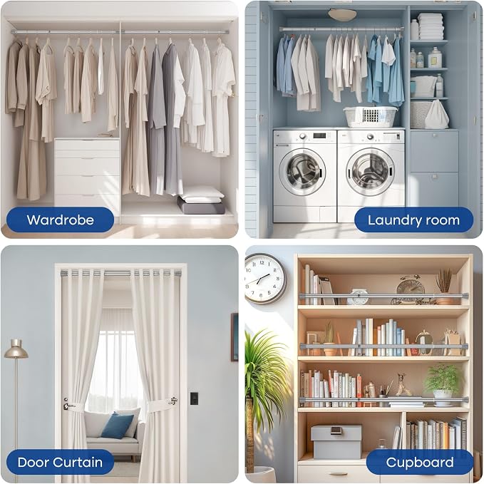 Tension Rods for Windows 28 to 48 Inch Silver Tension Curtain Rod Spring Rods No Drilling Pressure Tension Rods Adjustable Curtain Rods Expandable for Closet,Doorway