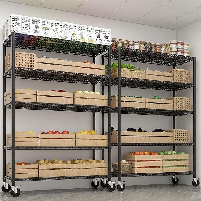 Karl home Heavy Duty 5-Tier Storage Shelving, Black Adjustable Metal Rack | 3200LBS Capacity Wire Storage Shelving Unit, 75.59"H x 55.12"W x 23.62"D, Multipurpose Organizer for Garage, Kitchen