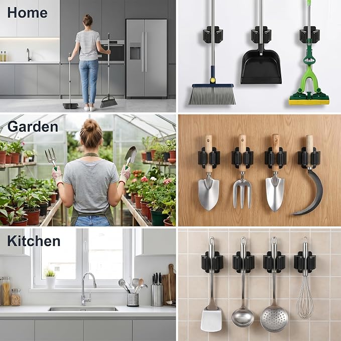 24 Pcs Broom Holder Wall Mount,Heavy Duty Stainless Steel Mop Brooms Rack | Hanger with Screws,Broom Clips for Wall,for Kitchen Laundry,Garage Utility Closet, Bathroom Garage Garden Outdoor Tools