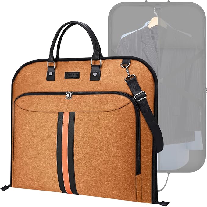 BALEINE Travel Garment Bag, Travel Suit Bag for Men, 42'' Waterproof Carry on Garment Bag for Hanging Clothes, Garment Duffel Bag for Travel Business (Orange)