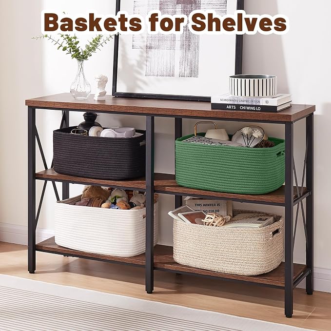 OIAHOMY Storage Basket for Shelves, Closet Cube Storage Bins Baskets for Clothes Blanket Towels, Baby Nursery, Toy Baskets Box, Woven Rope Basket, 15.75 * 11.81 * 7.09 IN, 2 Packs Olive Green