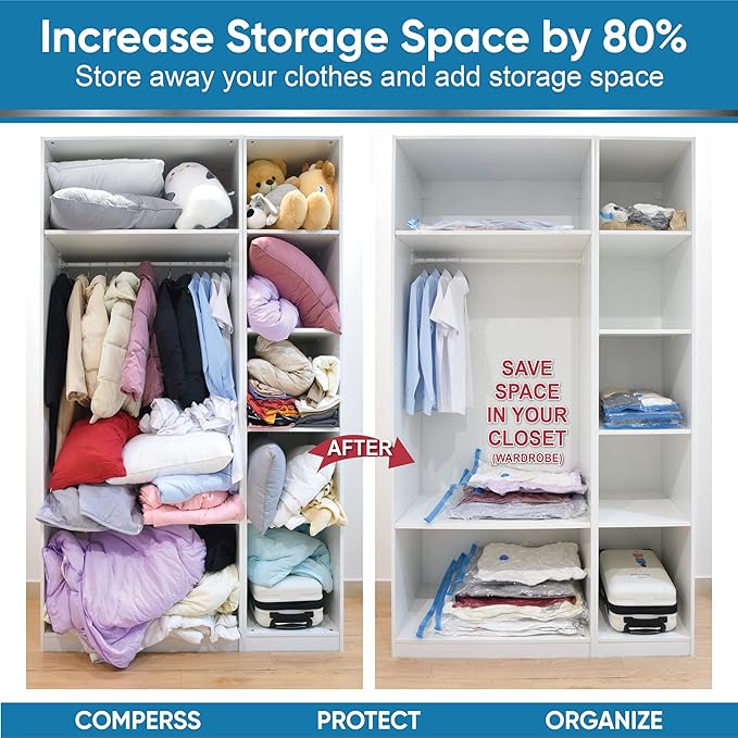 MattEasy Space Saver Vacuum Storage Bags, 6 Pack Large Space Saver Bags with Pump, Storage Vacuum Sealed Bags for Clothes, Comforters, Blankets, Bedding (Large)