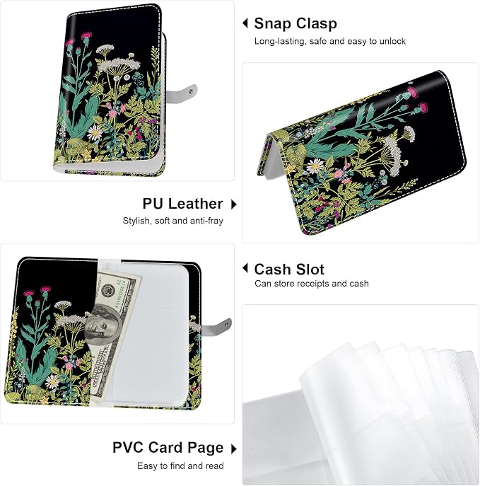 Rouidr Business Card Organizer, RFID Business Credit Card Holder with 96 Card Slots, Portable Leather Card Wallet for Women, Dandelion