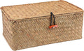 Moosky Wicker Shelf Baskets with Lid,Handwoven Seagrass Basket for Storage Basket Bins Rectangular Home Organizer Gift Boxes (Natural Large)