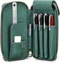 CONTACTS Full Grain Leather Pencil Case Handmade Vintage Zipper Pen Holder Pouch with Card Slot Pens Organizer Pockets Stationery Bag for Men and Women (Dark Green)