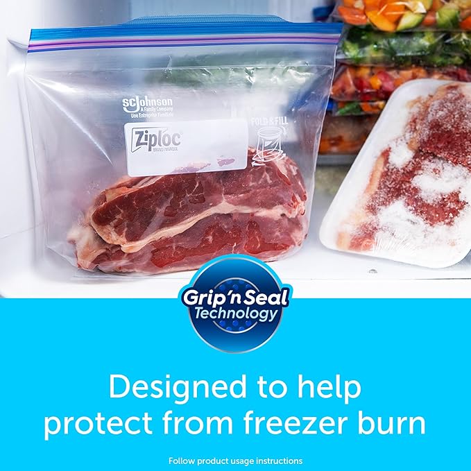 Ziploc Quart Food Storage Freezer Bags, New Stay Open Design with Stand-Up Bottom, Easy to Fill, 75 Count
