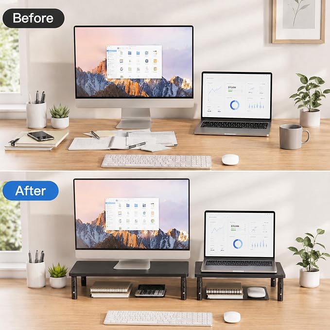 OPNICE Desk Organizers and Accessories, Adjustable Computer Monitor Stand Riser, Laptop Stand for Desk, Office Desk Accessories & Workspace Organizers for Home Office, Black-2P