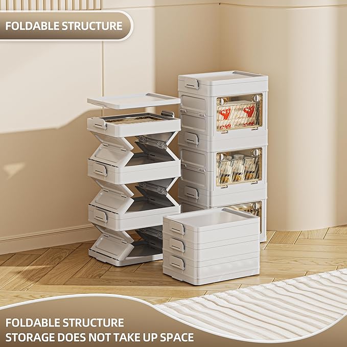 16 QT / 4 Gal Foldable Storage Cabinet with Clear Double Doors Organizer, Transparent Front & Back, Pull to Setup, Rolling Storage Bin for Closet/Living Room