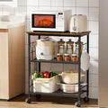 BEWISHOME 3-Tier Rolling Kitchen Microwave Cart, Microwave Table Stand | with 4 Lockable Wheels, Small Coffee Cart Shelf Rack Organizer for Kitchen, Living Room, Bathroom