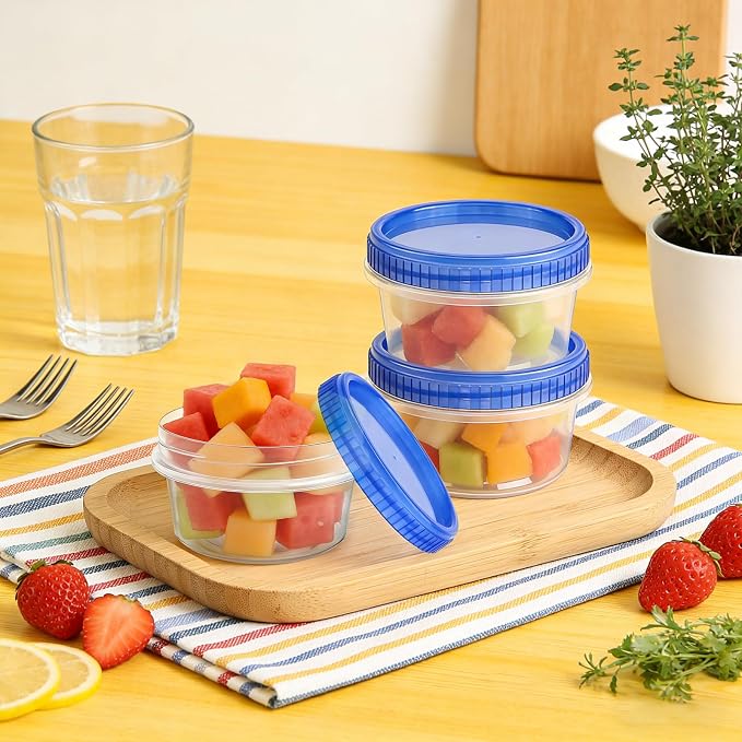 6 Pack Freezer Containers with Screw On Lids, 8 Oz Stackable Reusable Plastic Storage Container, Airtight Plastic Food Storage Containers with Twist Top Lids for Food Soup Jello Sauce