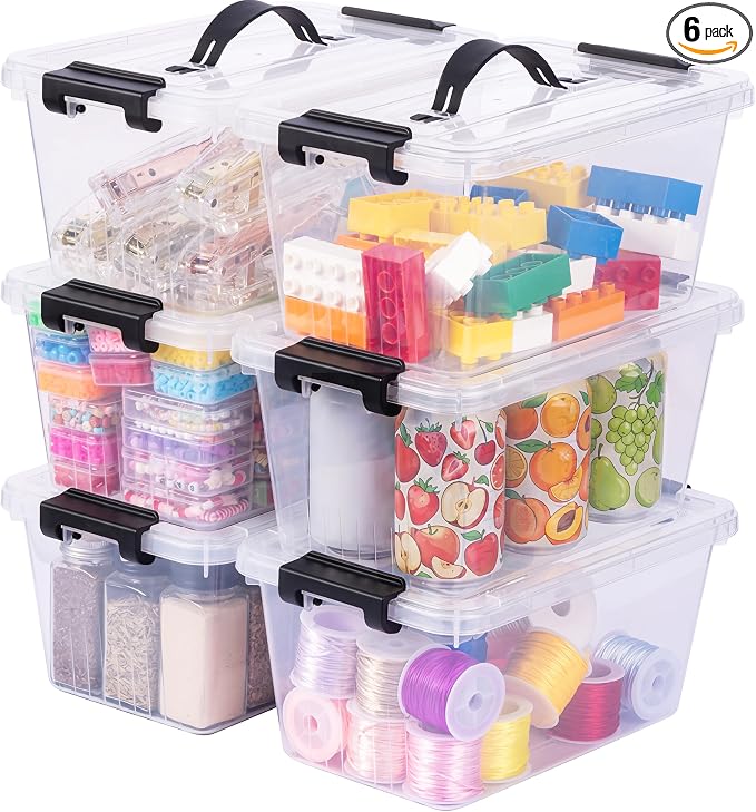 Storage Bins with Lids 6 Pack 7Qt Clear Stackable Organizer Containers