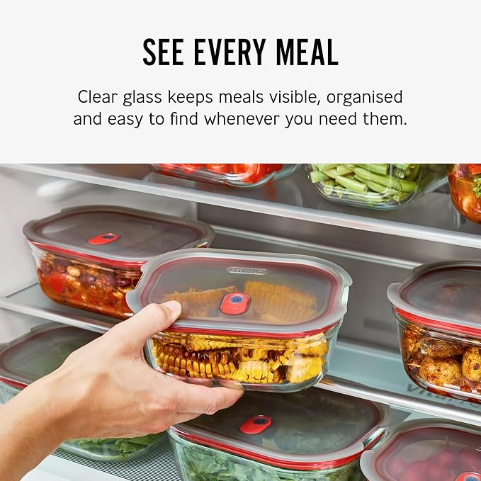 BLACK + BLUM Stack + Nest Glass Food Storage Container Set | Mix Set 4 Pack | Meal Prep Boxes with Airtight & Leak-Proof Lids. Borosilicate Glass, Oven, Air-Fryer, Microwave, Freezer & Dishwasher Safe