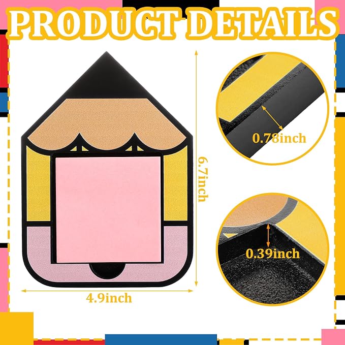Back to School Sticky Note Holder Large Pencil Shaped Wood Notepad Dispenser 3 x 3 Sticky Notes Organizer Teacher Appreciation Gifts for Desk Office Classroom Students Gift, No Pads Included
