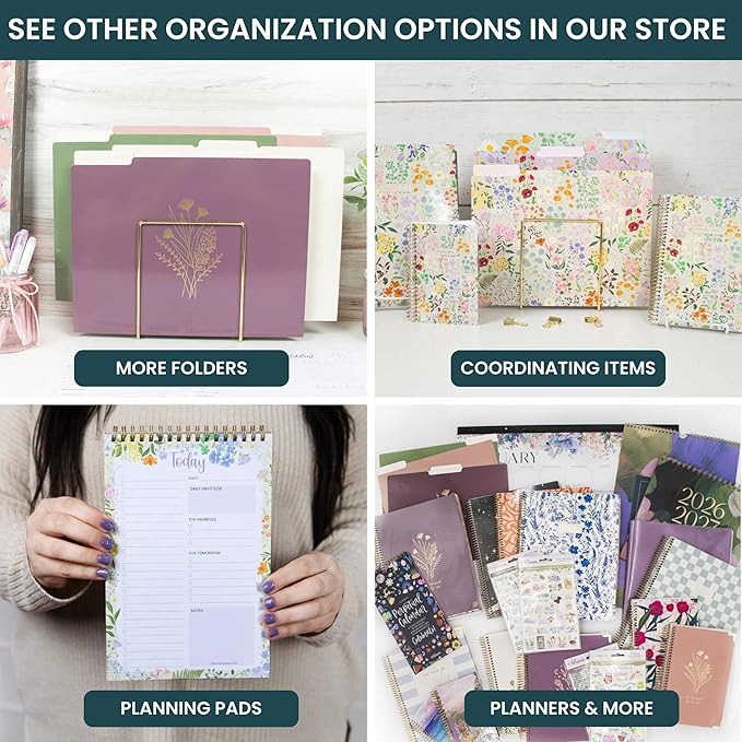 bloom daily planners Decorative File Folders - Set of 12 Letter Size (8.5” x 11”) Organizers, 1/3 Cut Tabs - Aesthetic Floral Folders for School & Office - Garden Party