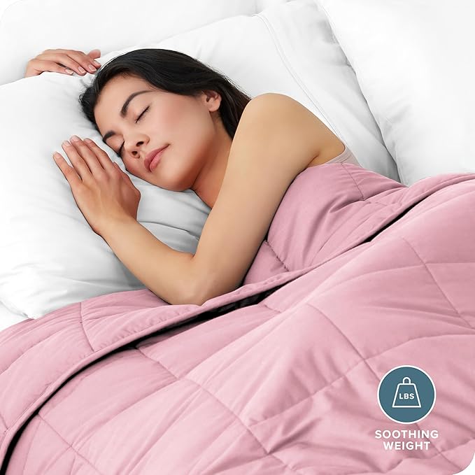 Bare Home Weighted Blanket Twin or Full Size 10lb (40" x 60") - All-Natural 100% Cotton - Premium Heavy Blanket Nontoxic Glass Beads (Light Pink, 40"x60")