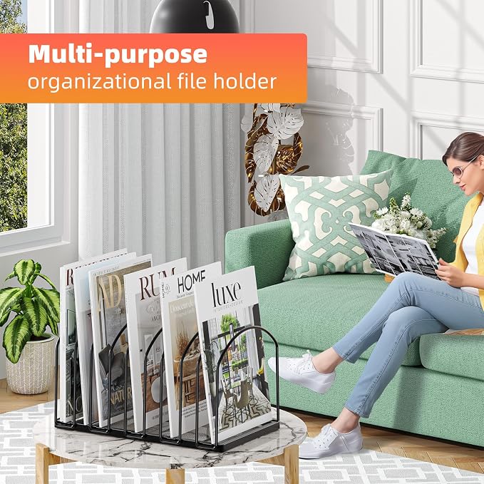 Simple Trending 9 Section Metal File Sorter Organizer, 2 Pack, Black | Vertical Layout, Multi-Functional, Metal File Rack for Desk Home Office, 13.75"D x 8.25"W x 7.5"H