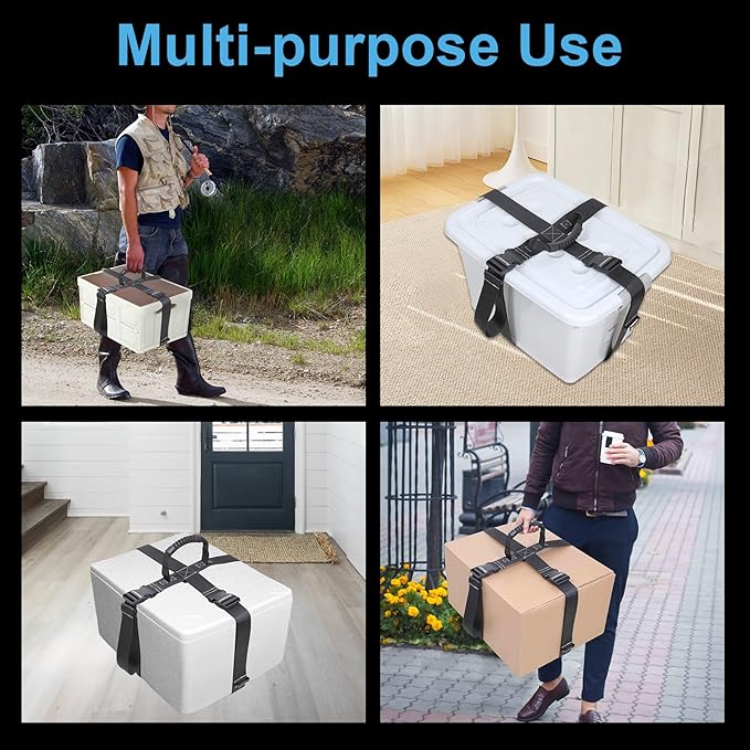 Box Carrying Strap with Handle Adjustable Straps for Battery Box Handheld Belt Carry Straps for Safely Moving and Lifting Heavy Boxes (Black, 74.8 Inch-Plastic Buckle)
