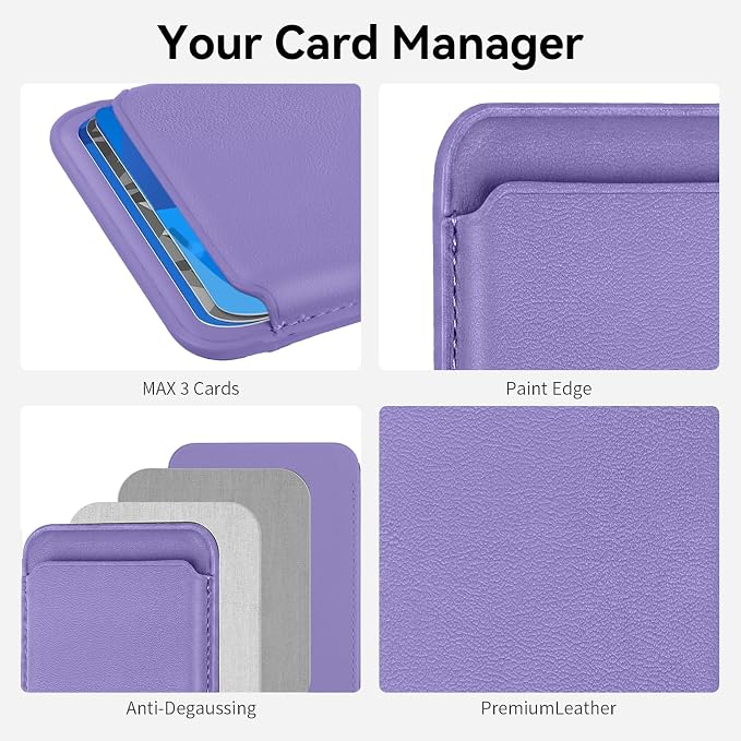 Magnetic Wallet Phone Card Holder for Phone Case with Mag-Safe, Stronger Magnetic RFID Leather Phone Wallet Stick on Series of iPhone 17/16/15/14/13/12 and Pro/Promax, Lavender