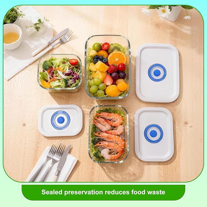 Elmond Borosilicate Glass Vacuum Containers (4-Size Set S M L XL)– Universal Compatible with Nozzles 2.4-3.8cm/0.95-1.5 in – For Handheld & Desktop Sealers
