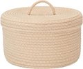 Sea Team Round Cotton Rope Storage Basket with Lid, Lidded Woven Storage Bin, Nursery Storage Container, Diaper Caddy, Baby Shower Basket, Box, Organizer, 11.8 x 11.8 x 6.7 Inches (Medium, Khaki)