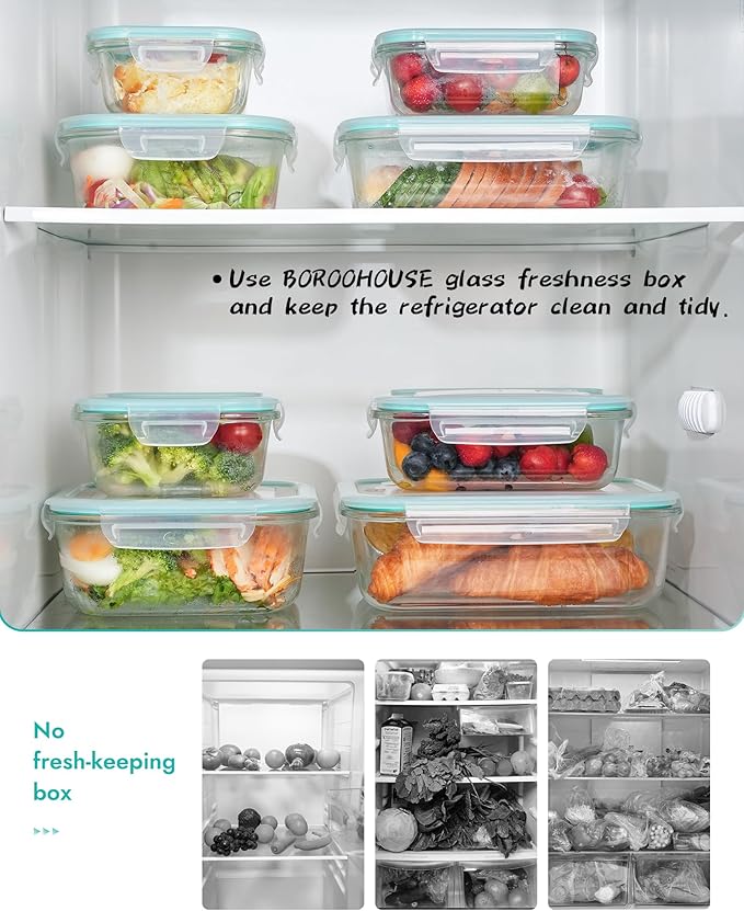 8-Pack Borosilicate Glass Food Storage Containers Set with Airtight Lids – Oven, Microwave & Freezer Safe, Leak-Proof, BPA-Free – Baking, Meal Prep & Gift Box