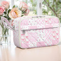 WOBAGMEN Quilted Pencil Pouch for Girls Women, Large Pencil Case Pouch with Compartments Cute Aesthetic Pencil Case Organizer, Floral Pencil Bag for School Supplies (Pink Checked Patchwork)