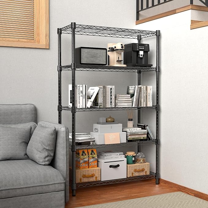 M MZG 1250 lbs Storage Shelving Utility Shelving Unit 5-Tier Utility Shelving Unit Steel Organizer Wire Rack for Home,Kitchen,Office (13.7" D x 23.6" W x 62.4" H)