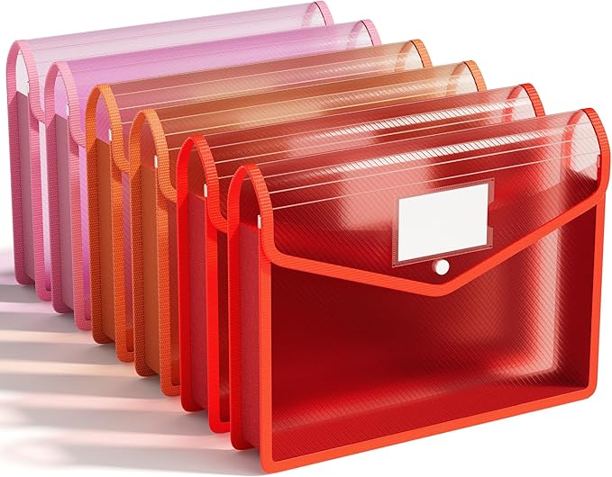 ABC life 6-Pack Plastic Expanding File Folders, Translucent Plastic Envelopes with Snap Closure, Large Capacity, Paper Storage Fits Letter/A4 Size - Warm Pink