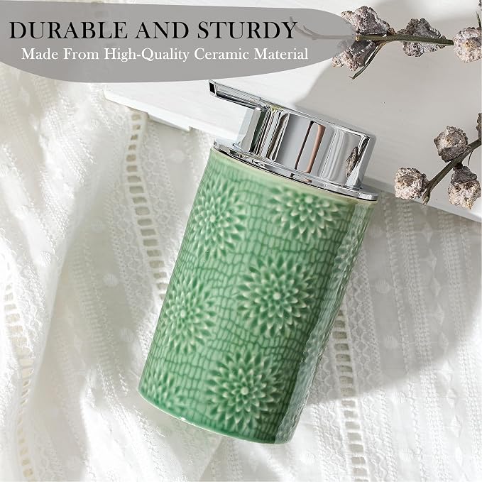 Green Foam Soap Dispenser,Foam Dispenser for Kitchen & Bathroom,Ceramic Soap Dispenser with Foam Soap Pump for Dish Soap&Hand Wash