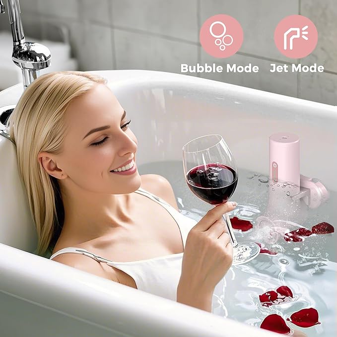 MOMFANN Bath Jet Spa, Cordless Portable Bathtub Accessories with 3-Level Adjustable Speed, Bubble Maker/Bath Jet Mode, Bathtub Jets for Home Spa, Relaxing (Light Pink)