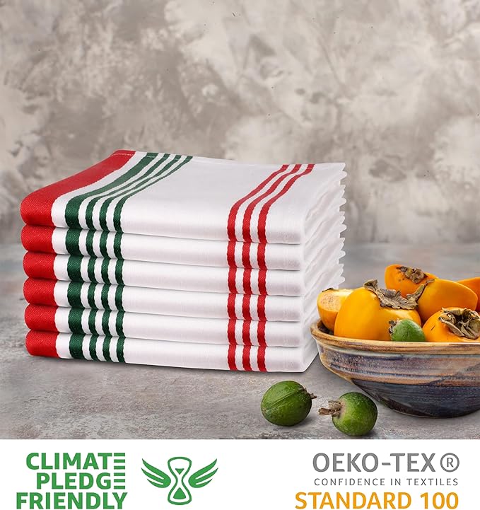 Urban Villa Kitchen Towels 100% Cotton Dish Towels for Kitchen (Set of 6) 20”x30” Dish Cloths Highly Absorbent Kitchen Linen Set with Hanging Loop Perfect for Drying Dishes Cleaning Towels- Christmas