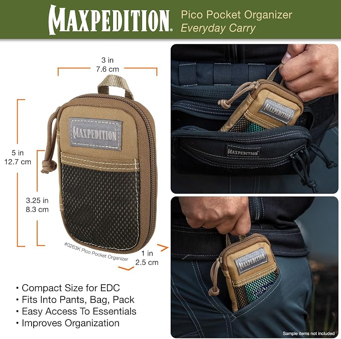 MAXPEDITION Pico Pocket Organizer, Ultra Compact EDC Gear Pouch, Tactical Utility Pouch for Everyday Carry, Tools, Gadgets, Outdoor First-Aid Kit, Survival