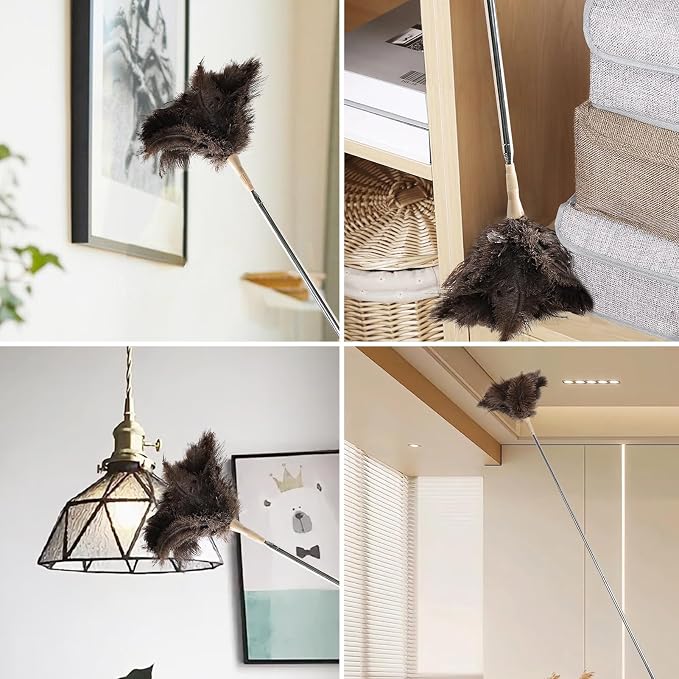 Extendable Cleaning Duster 94 Inch - Long Telescoping Ostrich Feather Dusters with Stainless Steel Extension Pole for High Ceiling Fan, High Ceilings,Roof Dusting