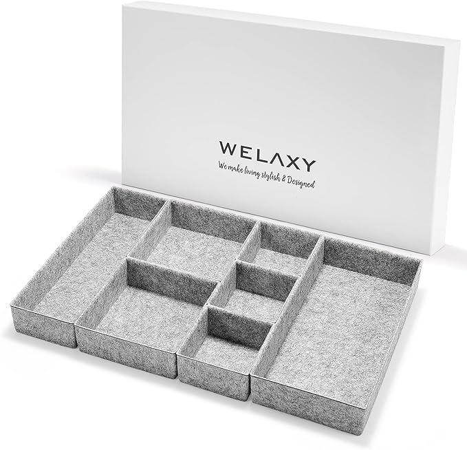 Welaxy Deluxe drawer organizers multi-purpose storage box junk bins for office home bathroom nightstand holder quiet luxury gifts idea 7-piece Style B (Gray)