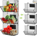 X-cosrack Metal Wire Basket Wall Mount, 3 Tier Wall Storage Basket Organizer with Hanging Hooks Chalkboards, Rustic Kitchen Fruit Produce Bin Rack Bathroom Tower Baskets (Black)