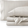 Bare Home Twin Sheet Set - Luxury 1800 Ultra- Soft Double Brushed Microfiber - Deep Pockets - Easy Fit - 3 Piece Bedding Sheet Set (Twin, Grid - Stone/White)