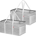 LHZK 2 Pack Extra Large Utility Tote Bag with Metal Wire Frame and the Sides Rinforced, Extra Large Tote Bag with Handle, Reusable Grocery Bags Foldable, Beach Bag, Car Tote, Grey, 26''x15''x13''
