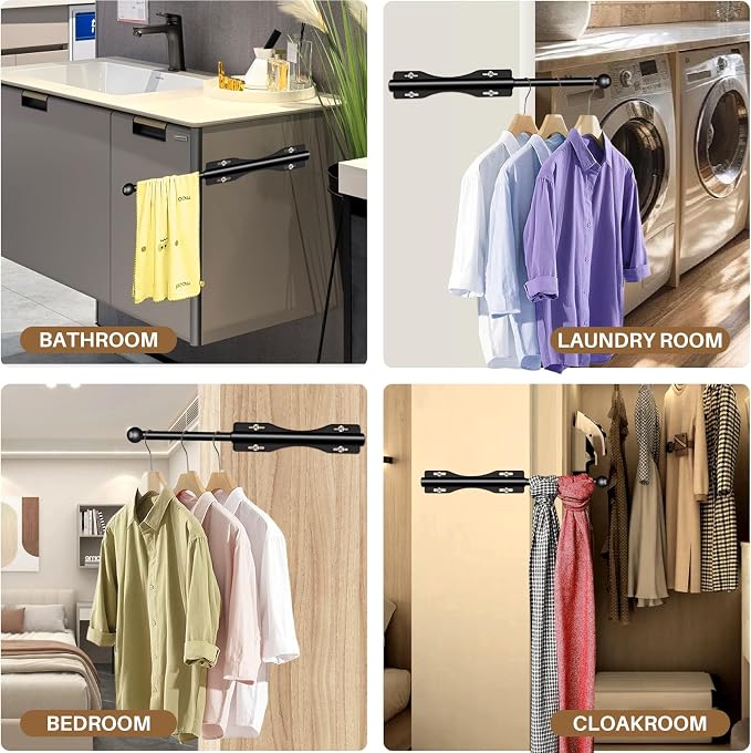 13" Valet Rod For Closet Pull Out Adjustable For Closet,2 Pack Black | 13" pull-out valet rod provides convenient hanging space for clothes in closets, bedrooms and laundry rooms.