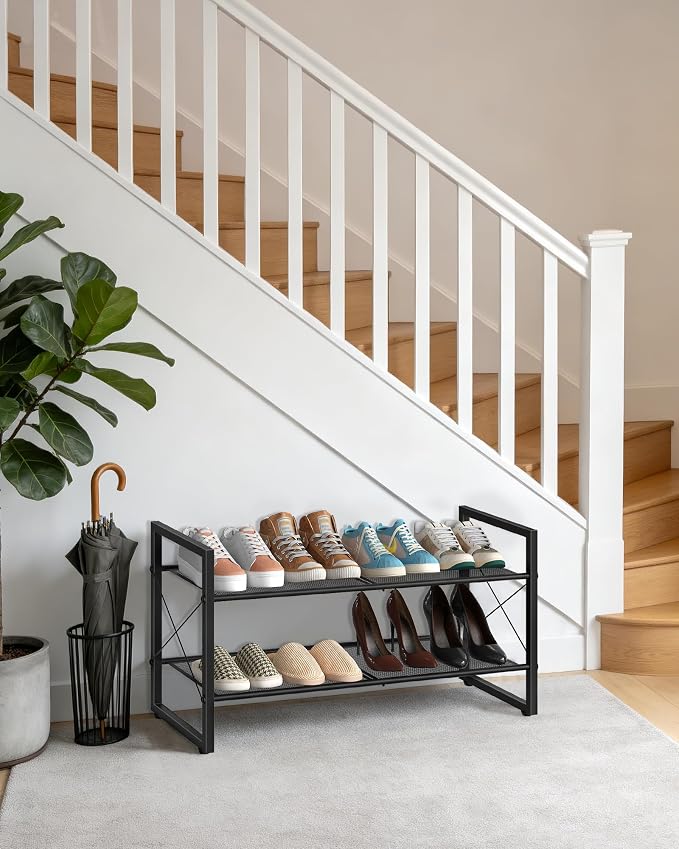 CHOEZON Shoe Rack, 2-Tier Shoe Rack for Closet, Metal Shoe Storage Organizer, Shoe Rack for Entryway, Shoe Shelf with Adjustable Feets, for Entryway, Hallway, Living Room, Bedroom, Black TXJ12BB