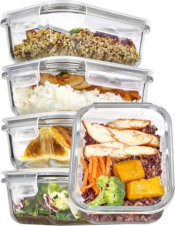 Vtopmart 35+22+63oz Glass Food Storage Containers with Lids, Airtight Reusable Meal Prep Lunch Container Set, Safe for Oven, Microwave, Freezer, and Dishwasher