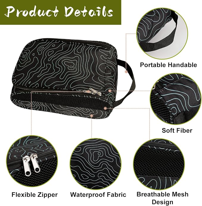 Golf Shoe Bag, Outdoor Zipper Sports Shoe Strap Bag with Air Mesh Ventilation, Durable Waterproof Golf Shoe Carry Bags with Sturdy Handle for Gym, Soccer, Running & Suitcase Packing (Line Texture)