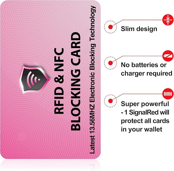 SaiTech IT 2 Pack RFID Blocking Card for Credit Debit ID Card, Pink | Slim Anti-Theft Contactless NFC RFID Blocker Protector, Easily Fit into Wallet and Purse, for Men & Women