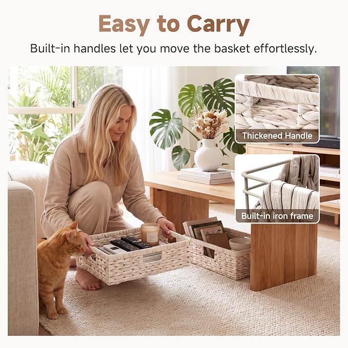 StorageWorks Large Wicker Baskets for Storage, Water Hyacinth Storage Baskets for Shelves, White, 15¼" x 11¾" x 4¾", 1-Pack