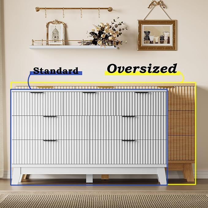 BORNOON 57" Long Dresser for Bedroom, 7-Drawer Fluted Chest, Wide Wood Storage Dresser with Metal Slides and Handles, Stable Base, Modern Clothes Organizer for Primary Suite, Guest Room, Nursery