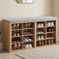 Shoe Rack Bench, Shoe Storage Bench with Cushion, Shoe Organizer 16 Cubbies for Entryway Hallway Bedroom Living Room, Holds Up to 400lbs