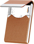 Padike Leather Business Card Holder Metal Business Card Case Slim Professional Name Card Holder with Magnetic Shut (Apricot)
