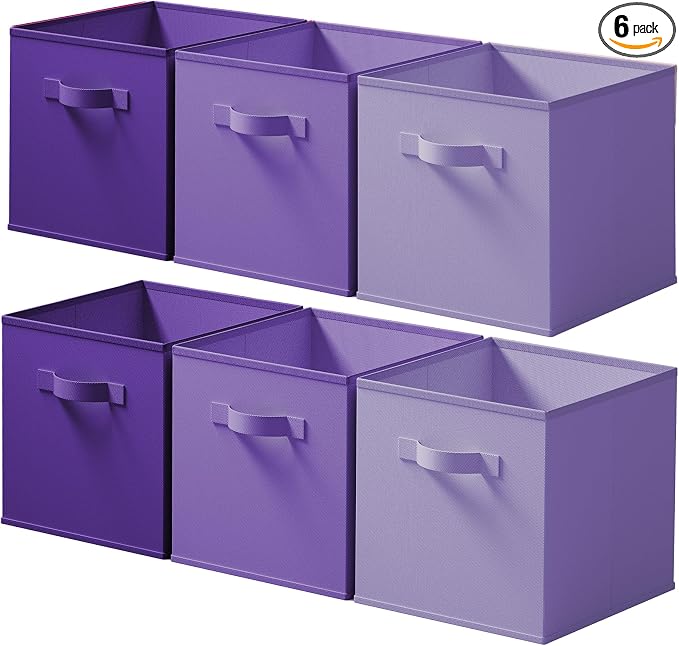 Cupic Cupid 13 Inch Storage Cube, Fabric Cube Storage Bin with Handles, Storage Cube Organizer for Clothes and Toys, Collapsible Cube Bins for Closet, Shelves, Nursery, 6-Pack, Purple Gradient