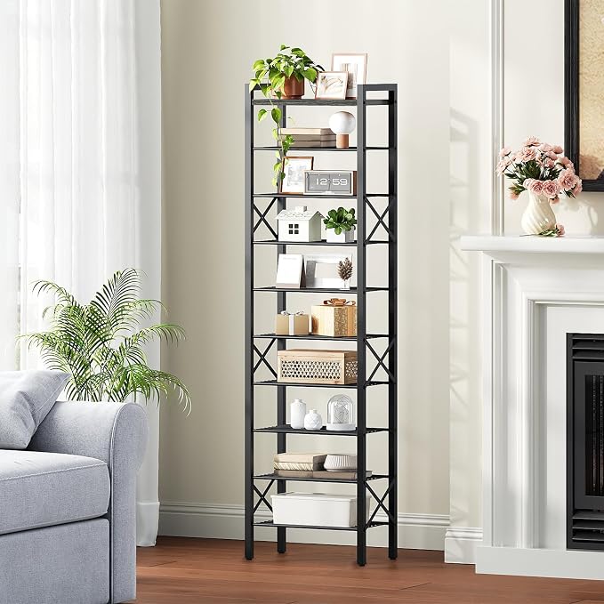 YATINEY 10-Tier Narrow Shoe Rack, Tall Shoe Rack for 10-20 Pairs, Slim Shoe Storage Organizer with Wooden Top, Space Saving, Metal Frame, for Entryway, Charcoal and Black SS68BC